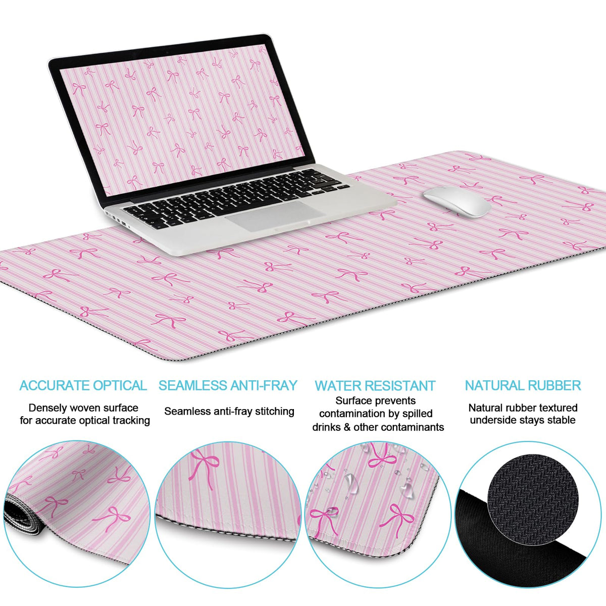 LIMKRIAN Pink Striped Mouse Pad Desk Mat Set, Cute Back to School Supplies