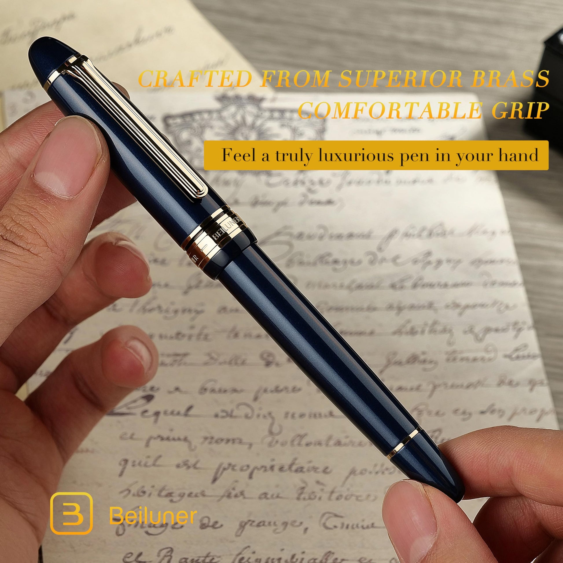 BEILUNER 319 Piano Blue Lacquer Rollerball-Luxury Pen with 24K Gold