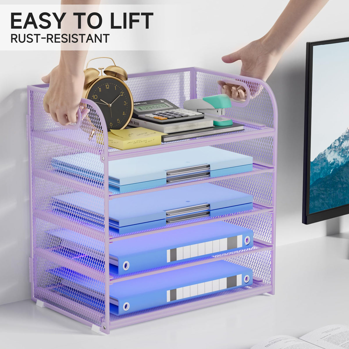 Kinkota 5-Tier Stackable Paper Organizer with Handle, Purple