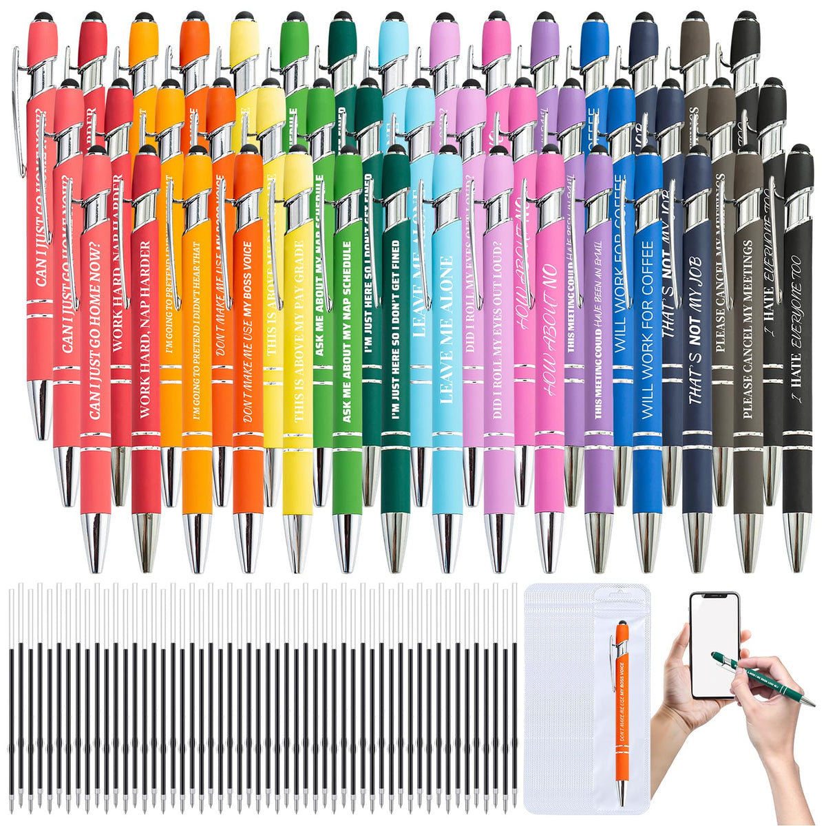300 Pcs Funny Sarcastic Pens - 100 Set Ballpoint Pens with Refills & Bags,Fun Pen with Snarky