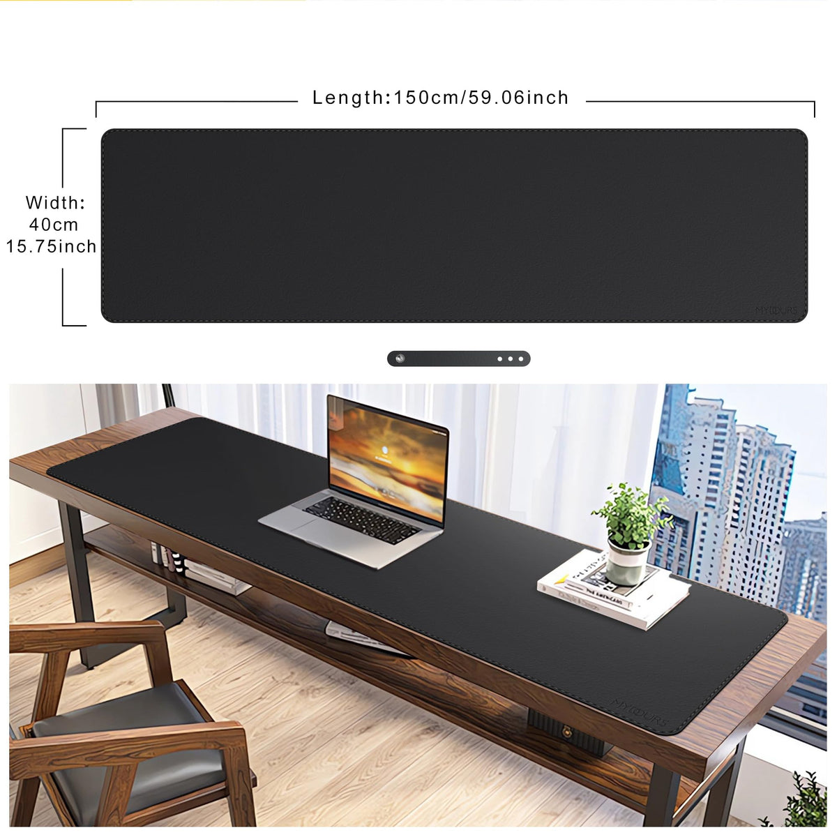 Mydours 59" x 15.7" Oversized PU Leather Desk Mat, Gaming Mouse Pad, Black