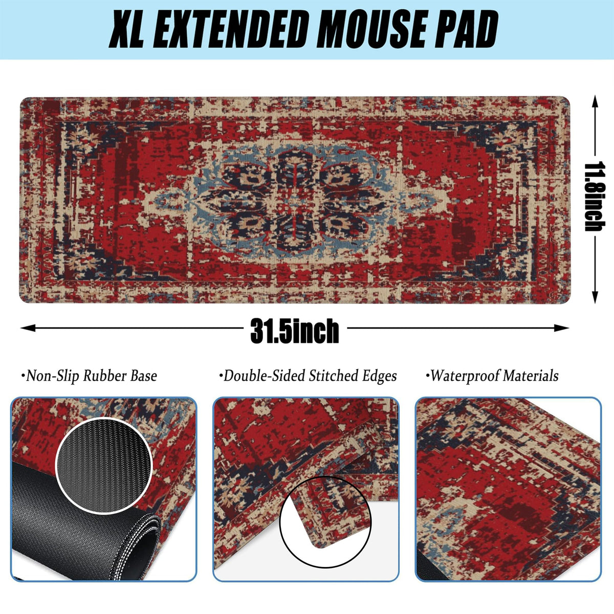 Desk Mat,Boho Carpet Style Large Gaming Mouse Pad XL,Boho Rug Desk Pad,Extended Big Computer