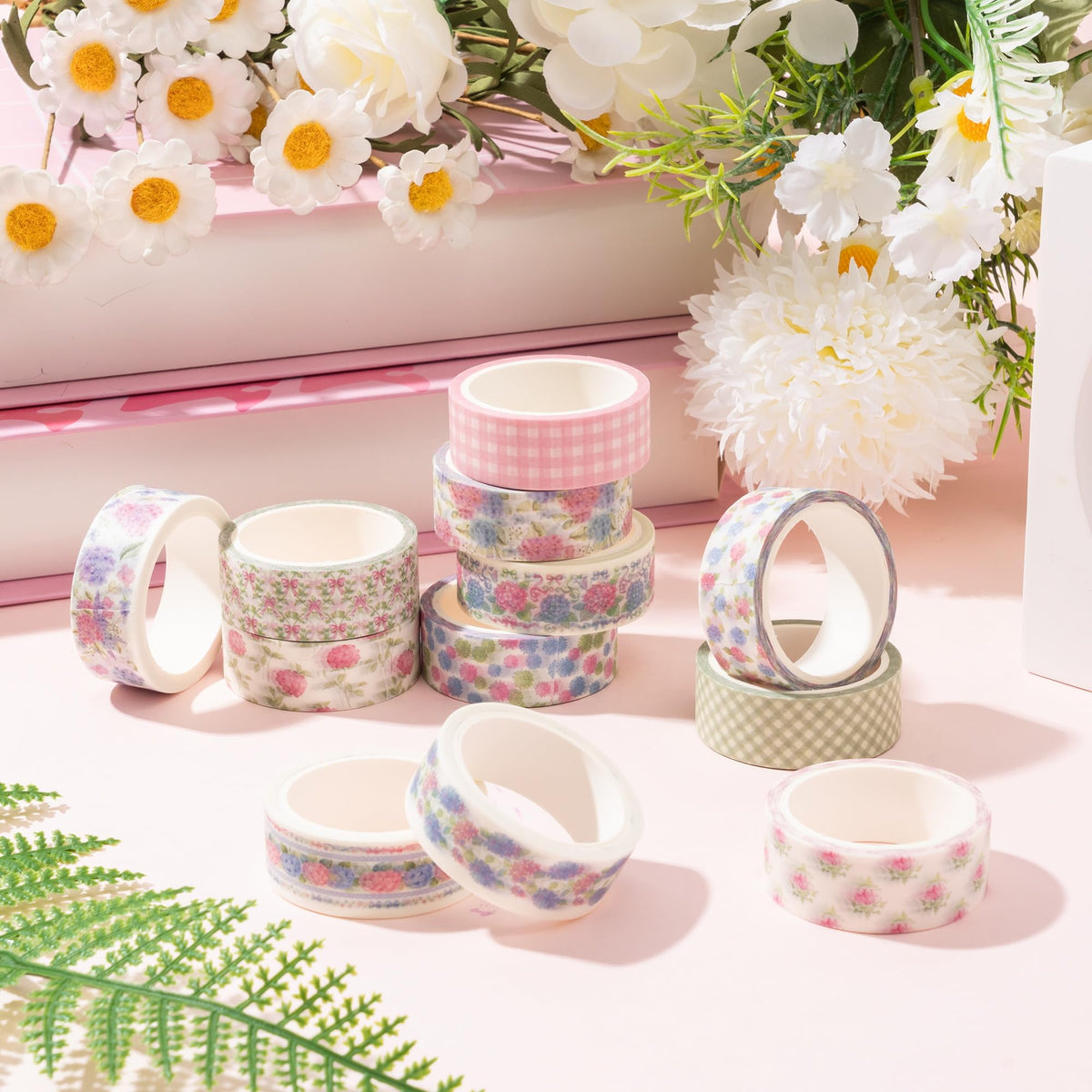 BkeeCten 12 Rolls Vintage Hydrangea Washi Tape for Journaling Scrapbooking