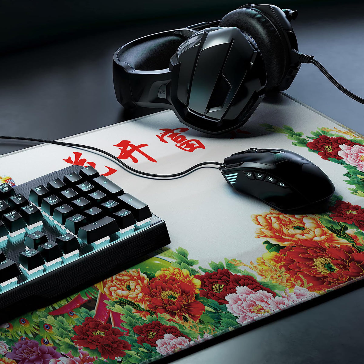 LL-COEUR XXL Landscape Gaming Mouse Pad Computer Keyboard Mat Office Desk Pad (Peacock, 27.5" x