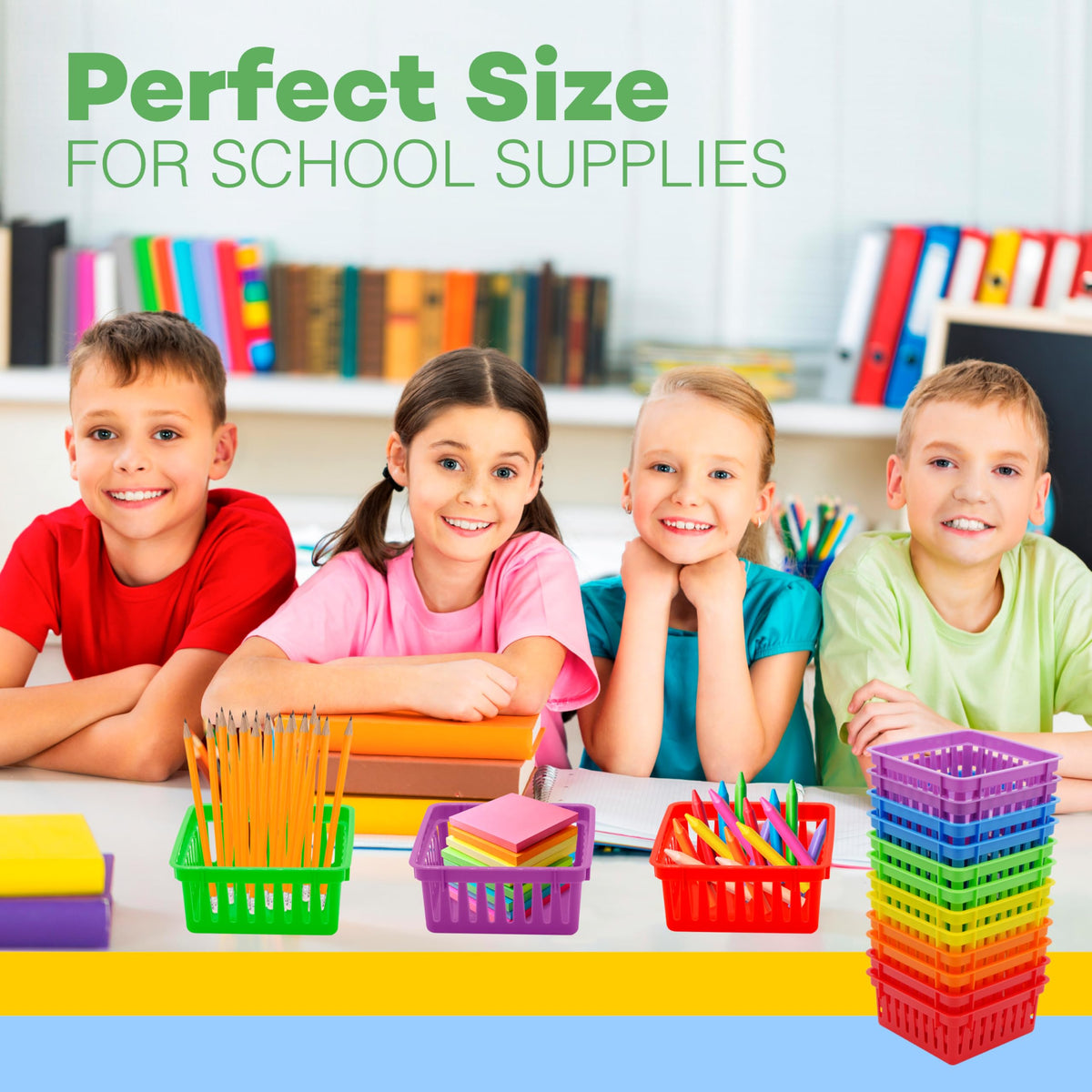 4E's Novelty 12 Pack Small Classroom Storage Baskets, Square 4.5" Sturdy Plastic Colorful Crayon &