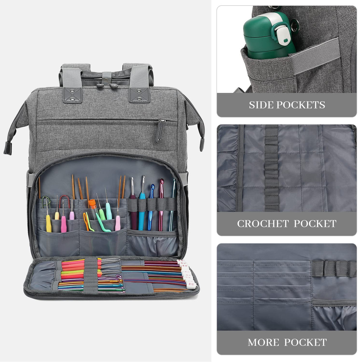 Knitting Bag Backpack Yarn Storage Organizer Travel Bag with USB Charging Port, Large Tote Bag