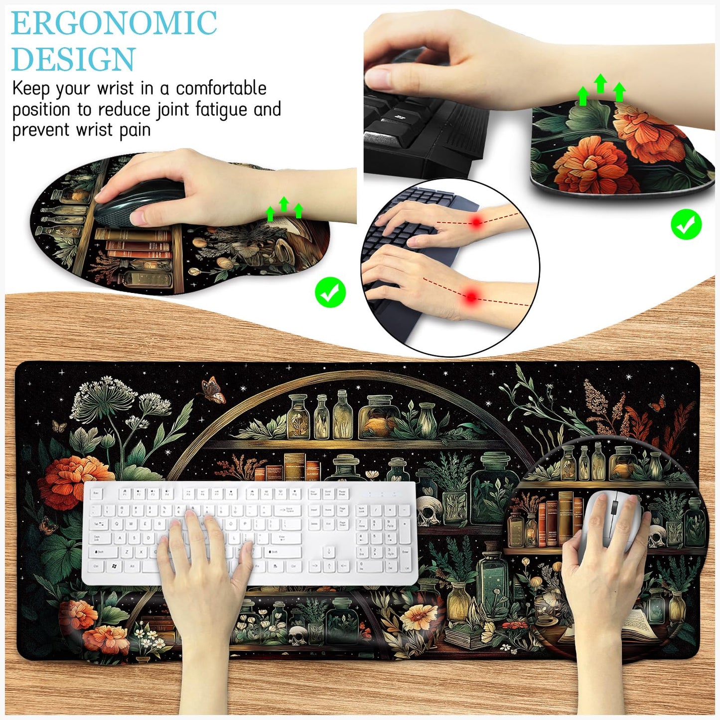 LIMKRIAN Goth Skull Mouse Pad Set Large Desk Mat for Desktop Decor