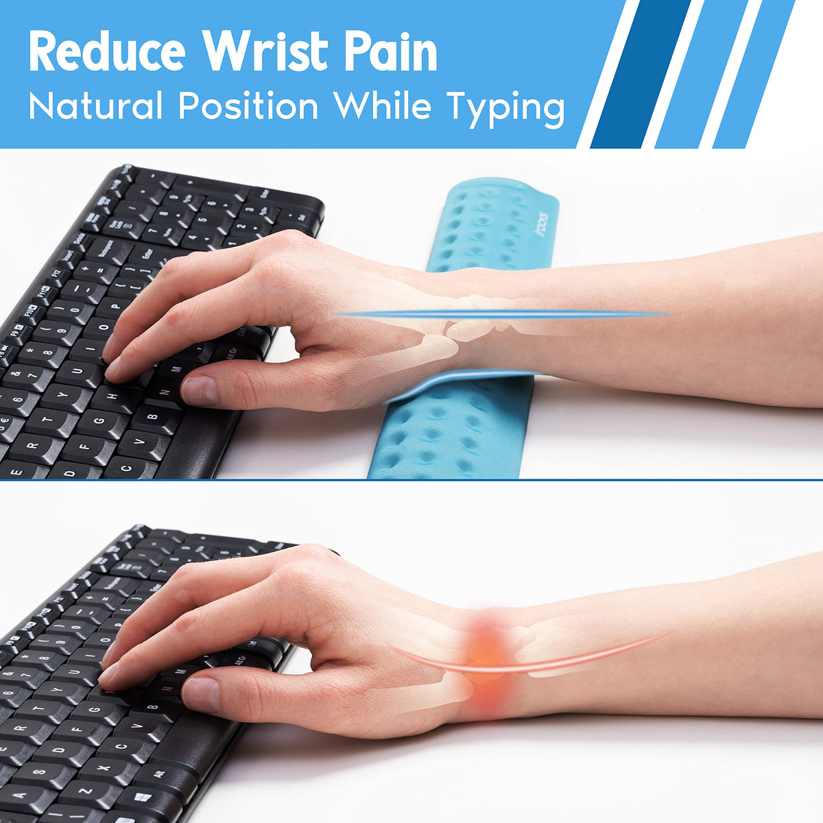 i-Rocks Memory Foam Keyboard Wrist Rest - Pain-Reducing Wrist Rest for Computer Keyboard - Non-Slip