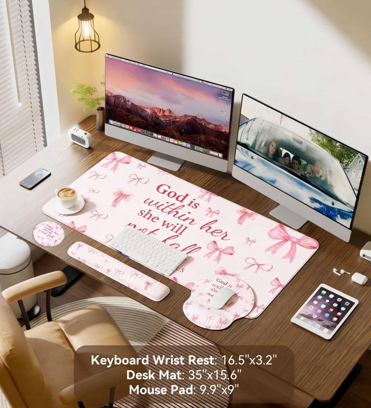 Desk Mat Set + Keyboard and Mouse Pad with Wrist Rest Support,4-in-1 Large Mousepad Computer Mats