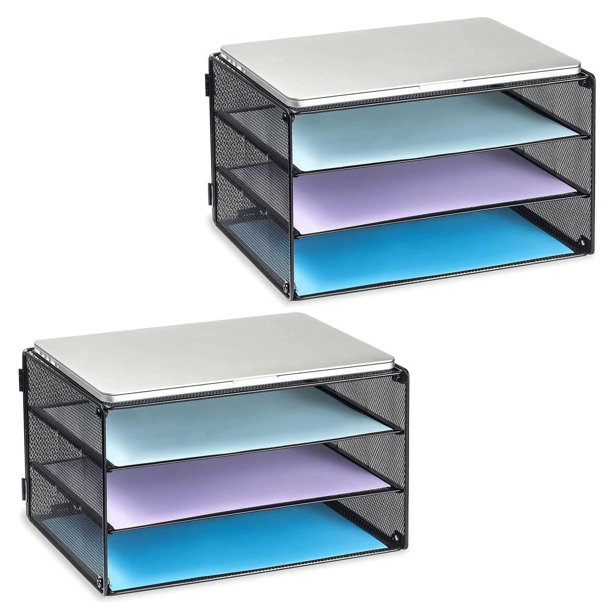 DALTACK 3 Tier Letter Tray Paper Organizer with Sliding Trays Black 2 Pack