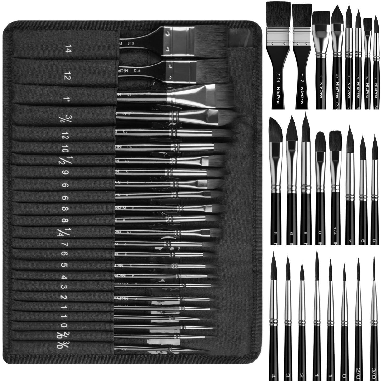 Nicpro 24Pcs Watercolor Brushes, Professional Paint Brushes for Artists