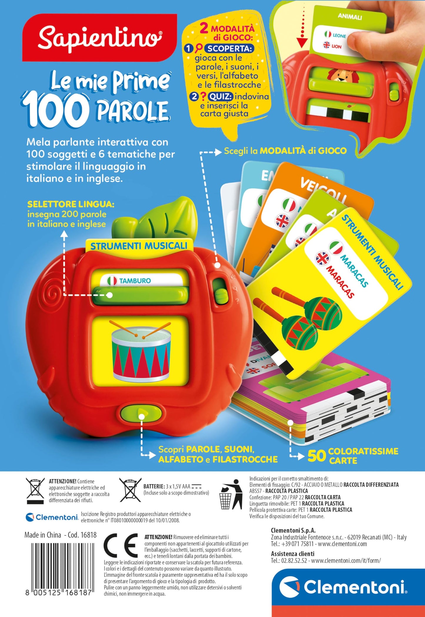 Clementoni Sapientino – Le Mie Prime 100 Words, Electronic Educational Game for Children 2-4 Years
