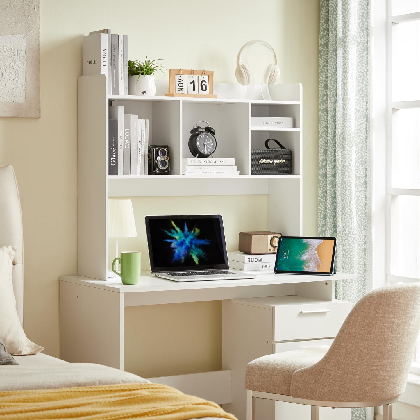 Nromant Desktop Bookshelf, Wooden Desk Storage Hutch with 6 Shelves for Computer Desk, 3-Tier