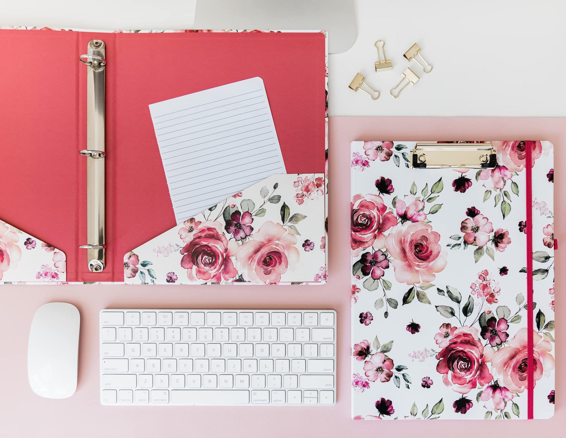 Steel Mill & Co. 1-Inch Hardcover 3 Ring Binder, Rose Floral