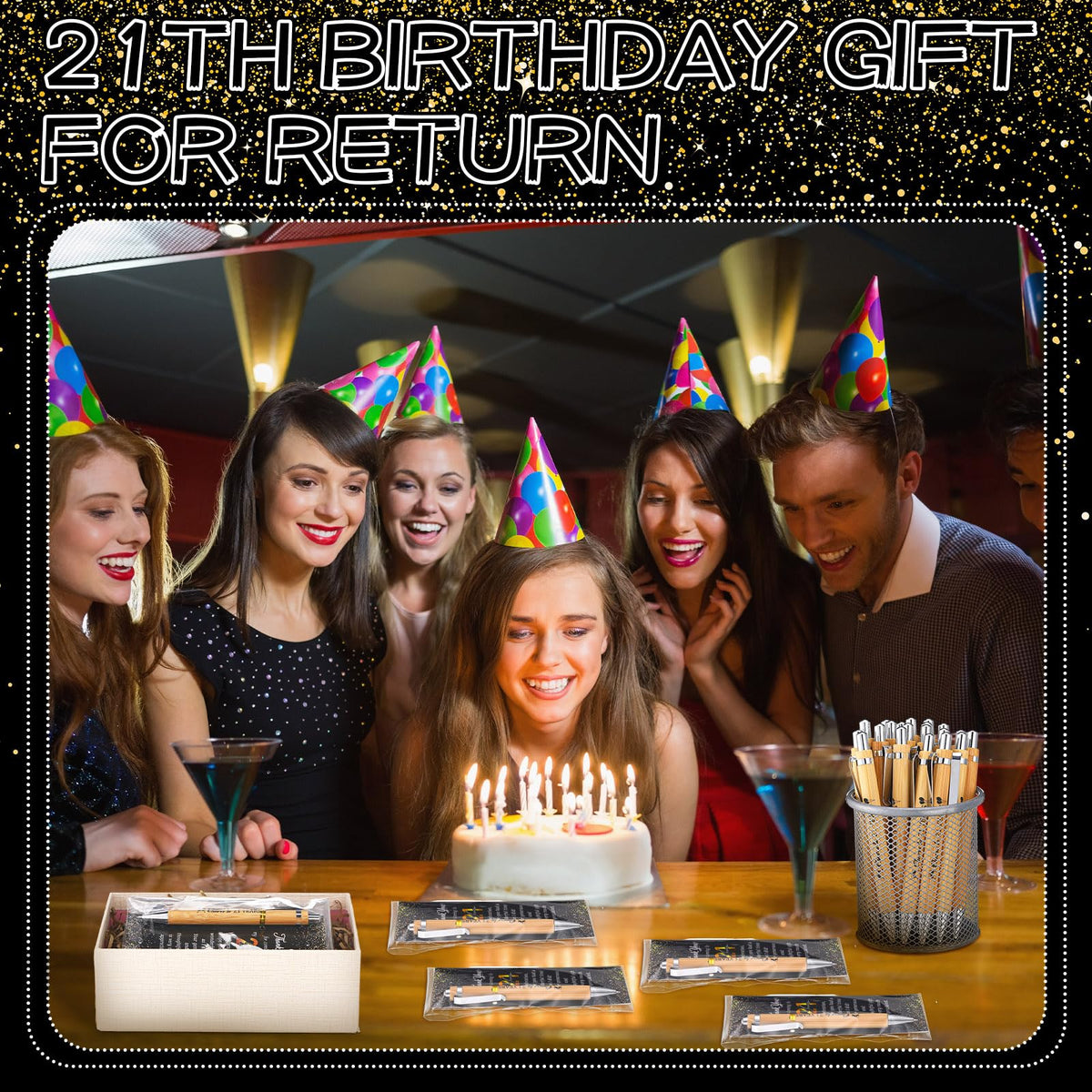 Sayglossy 50 Sets 21th Birthday Party Favors with Pens Andthank You Cards
