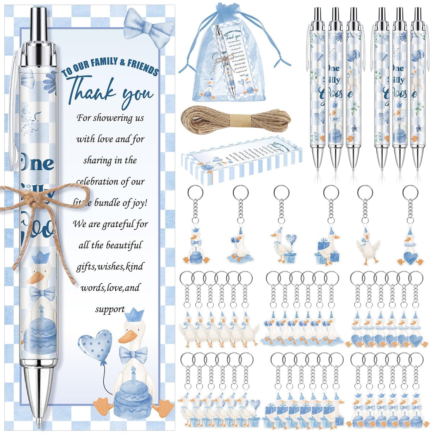 EYNDYN 145 Pieces Silly Goose Baby Shower Favors for Guest Goose Ballpoint Pens and Keychains Gifts