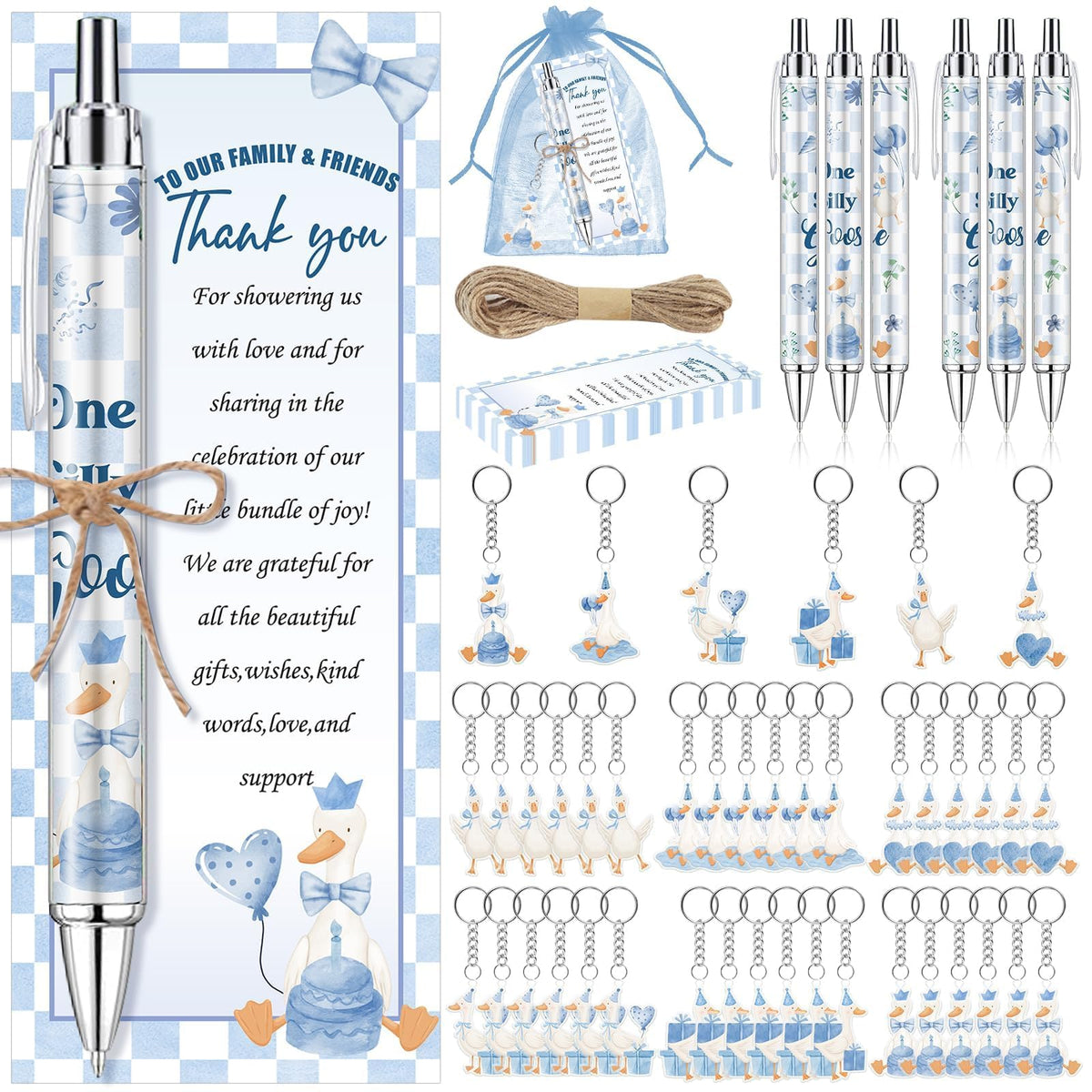EYNDYN 145 Pieces Silly Goose Baby Shower Favors for Guest Goose Ballpoint Pens and Keychains Gifts