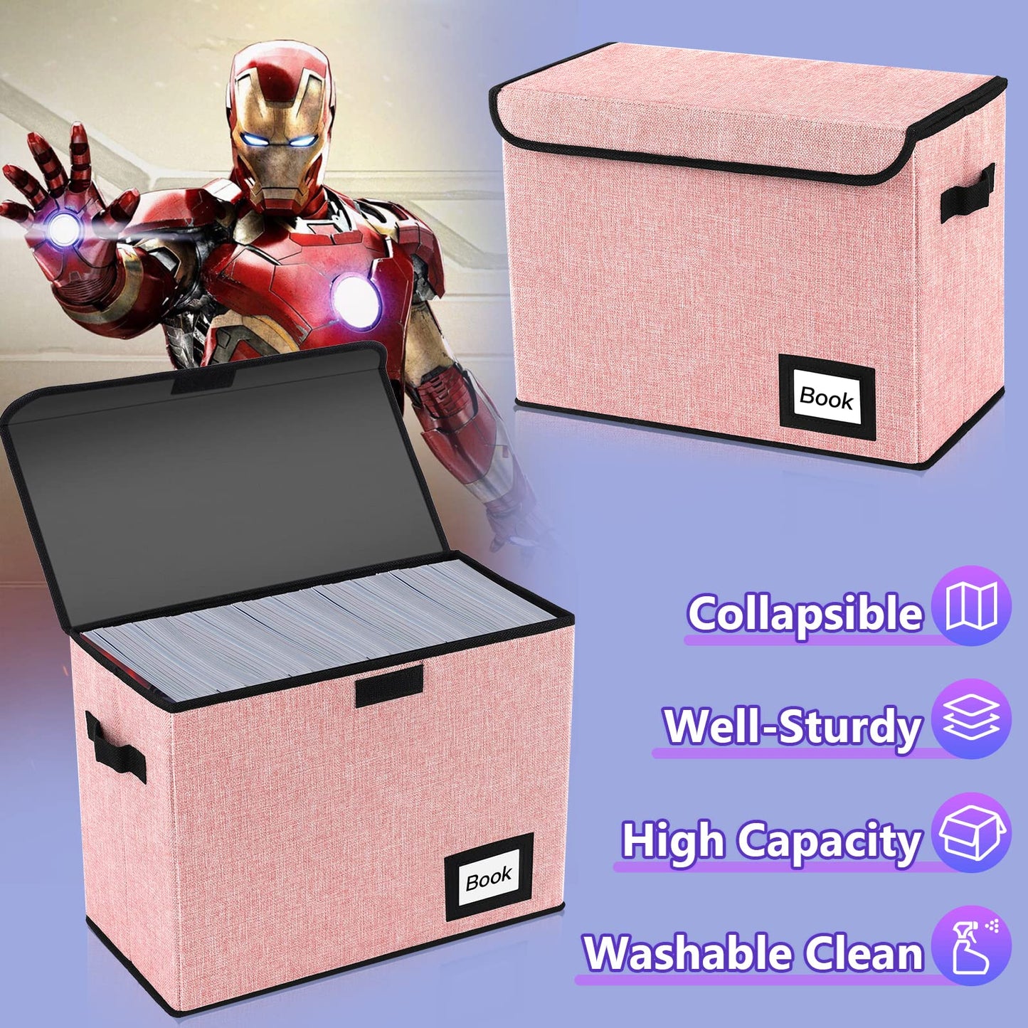 YNSZAS 5 Pack Comic Book Storage Boxes, 15.8" X 7.8" X 11.8", Collapsible Comic Short Box, Holds