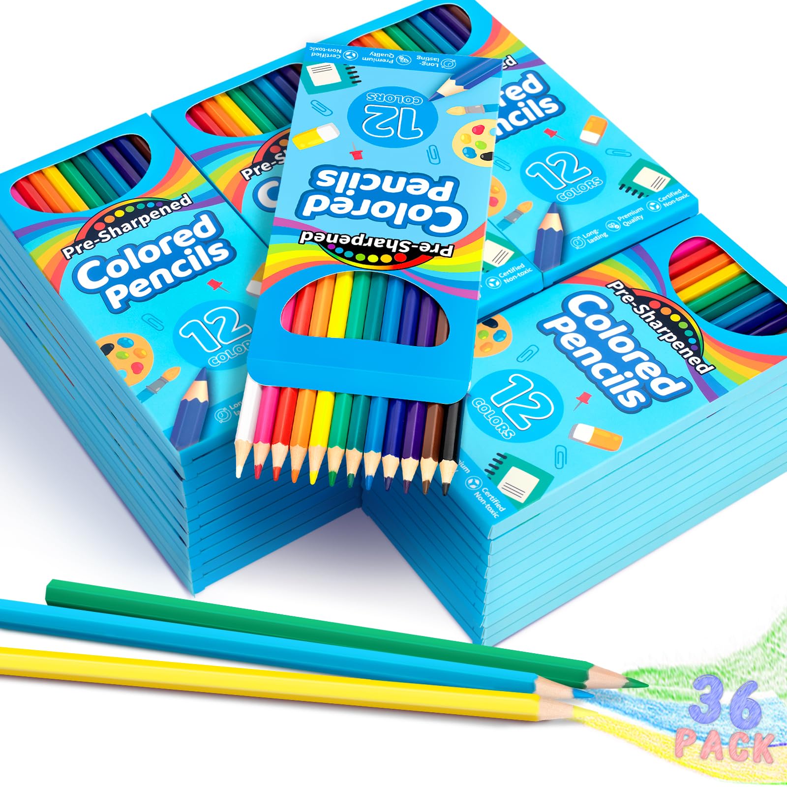 Jumlys 432 Count Colored Pencils Bulk, 36 Pack Coloring Pencils for Kids