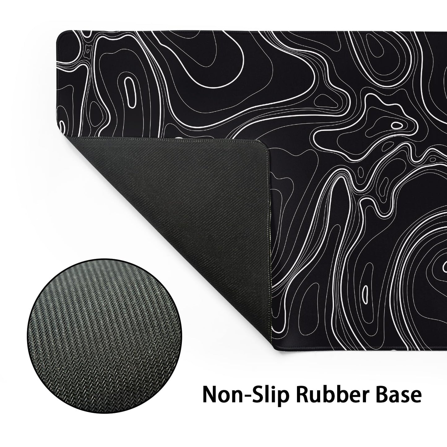 Topographic Map Black Gaming Mouse Pad XL Minimalist Topo Geographic White Lines Extended Large Mat