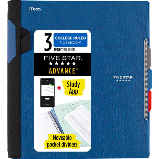 Five Star Advance Spiral Notebook + Study App, 3 Subject, College Ruled Paper, 8-1/2" x 11", 150