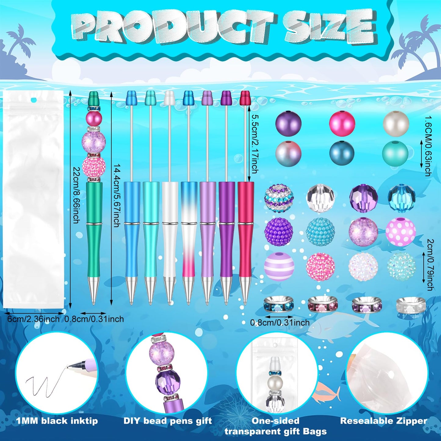 Cholemy 24 Sets Assorted Beads Plastic Beadable Pens, Stylish