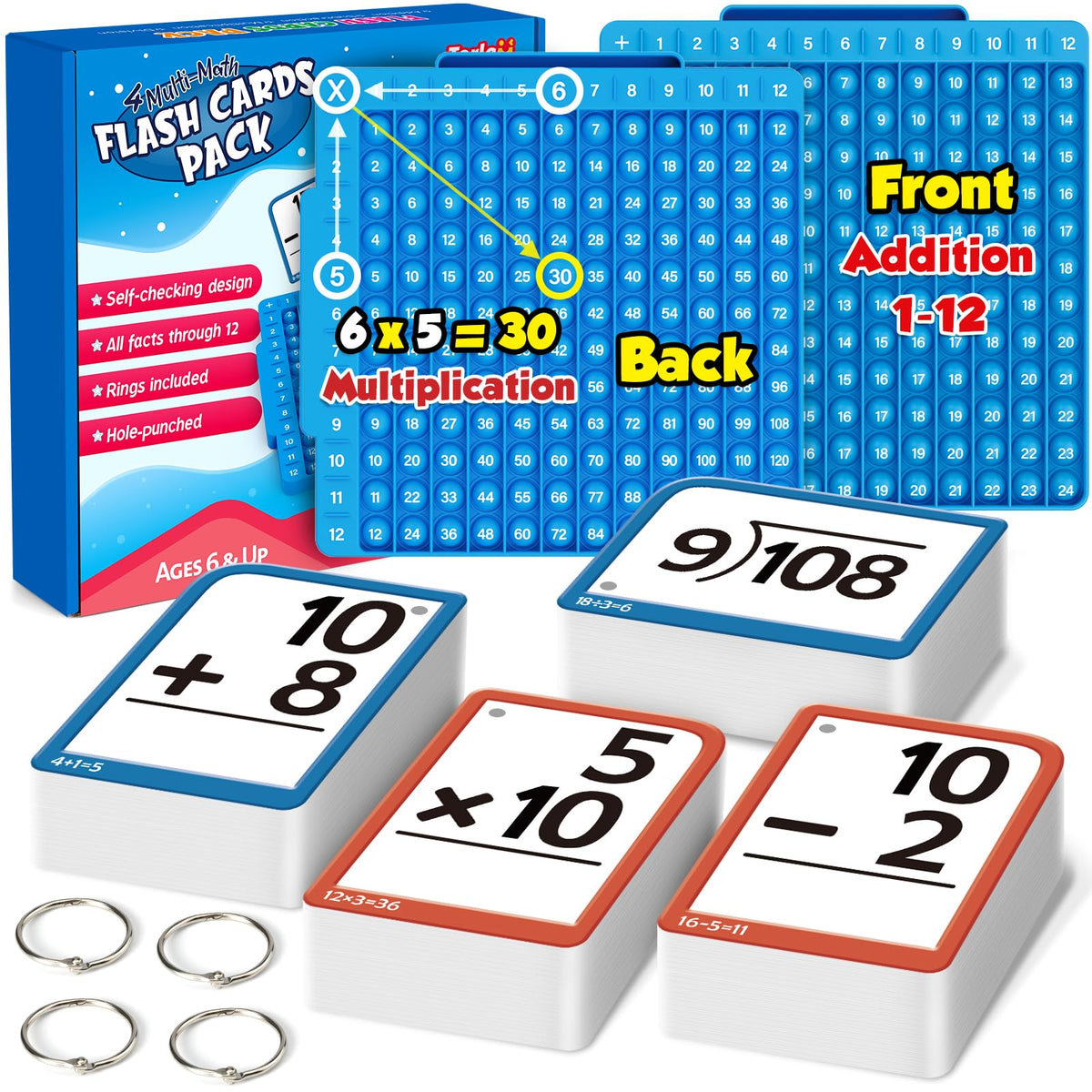 Torlam Math Flash Cards + Math Board, Multiplication Flash Card Times Table Chart, Math