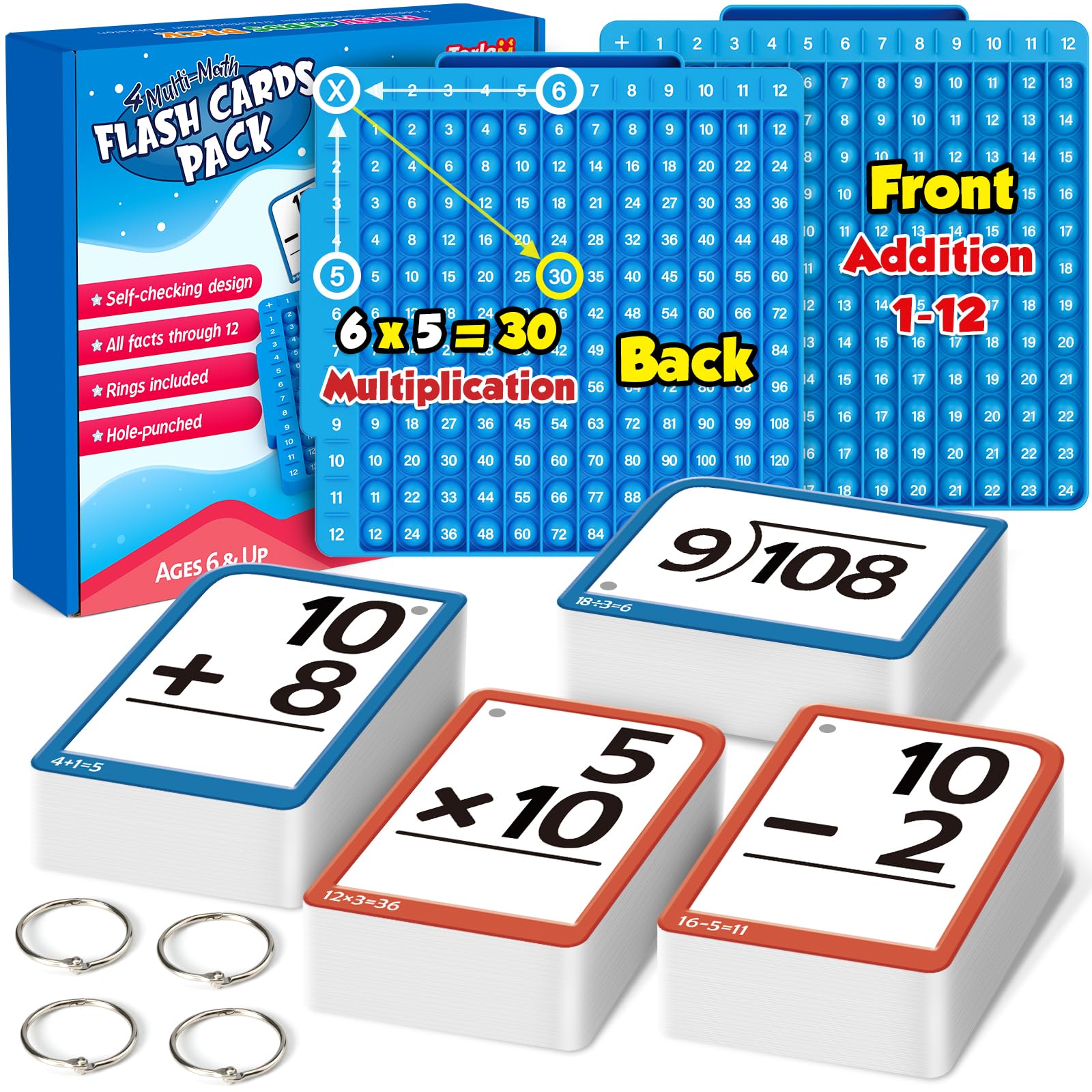 Torlam Math Flash Cards + Math Board, Multiplication Flash Card Times Table Chart, Math