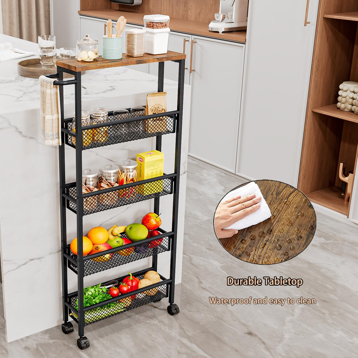 AZERPIAN Slim Rolling Cart 5 Tier Narrow Storage Cart on Wheels with Handle