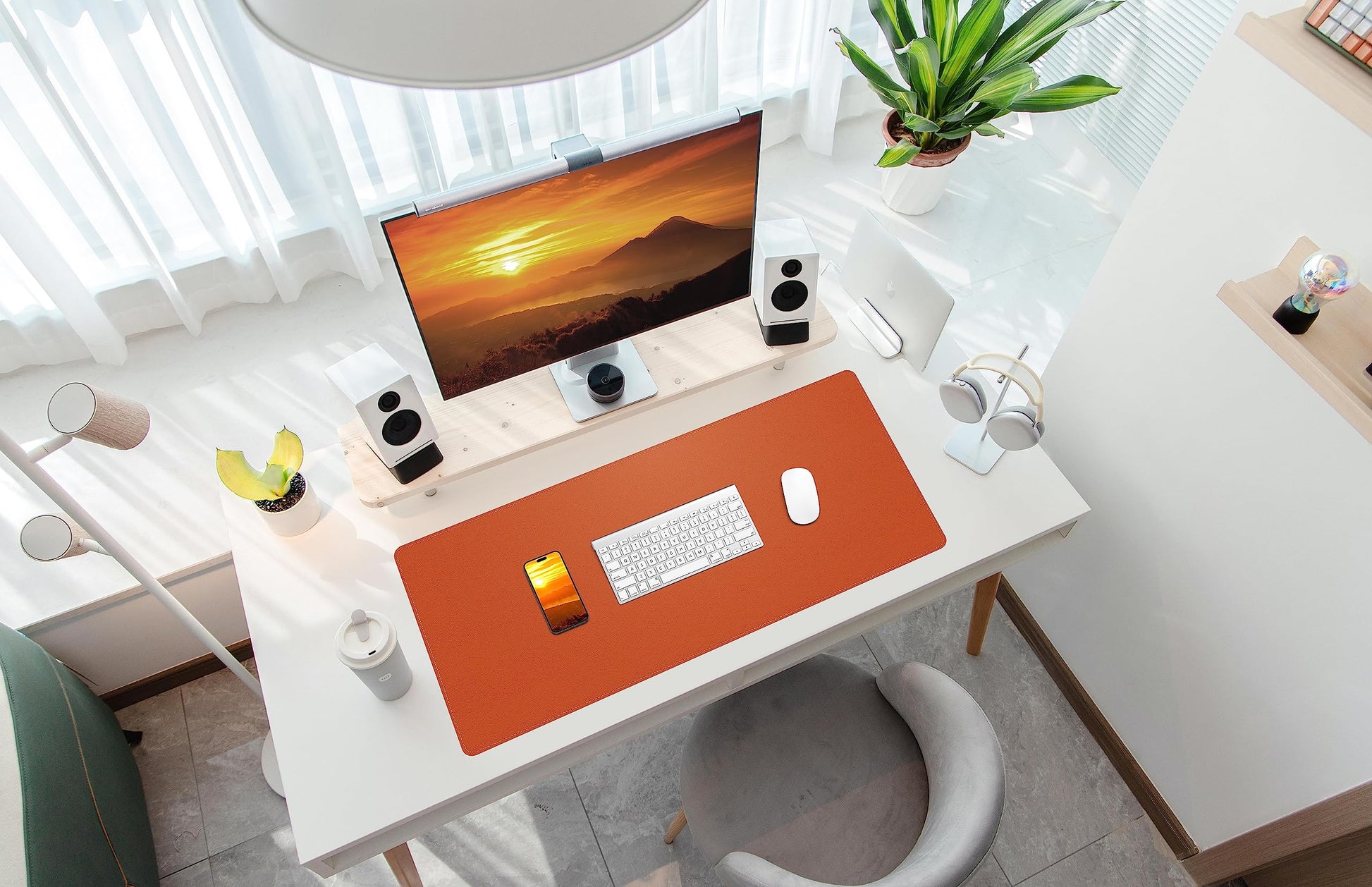 AFIING Cork Desk Mat, 35.4" x 17", Orange,Desk pad Protector