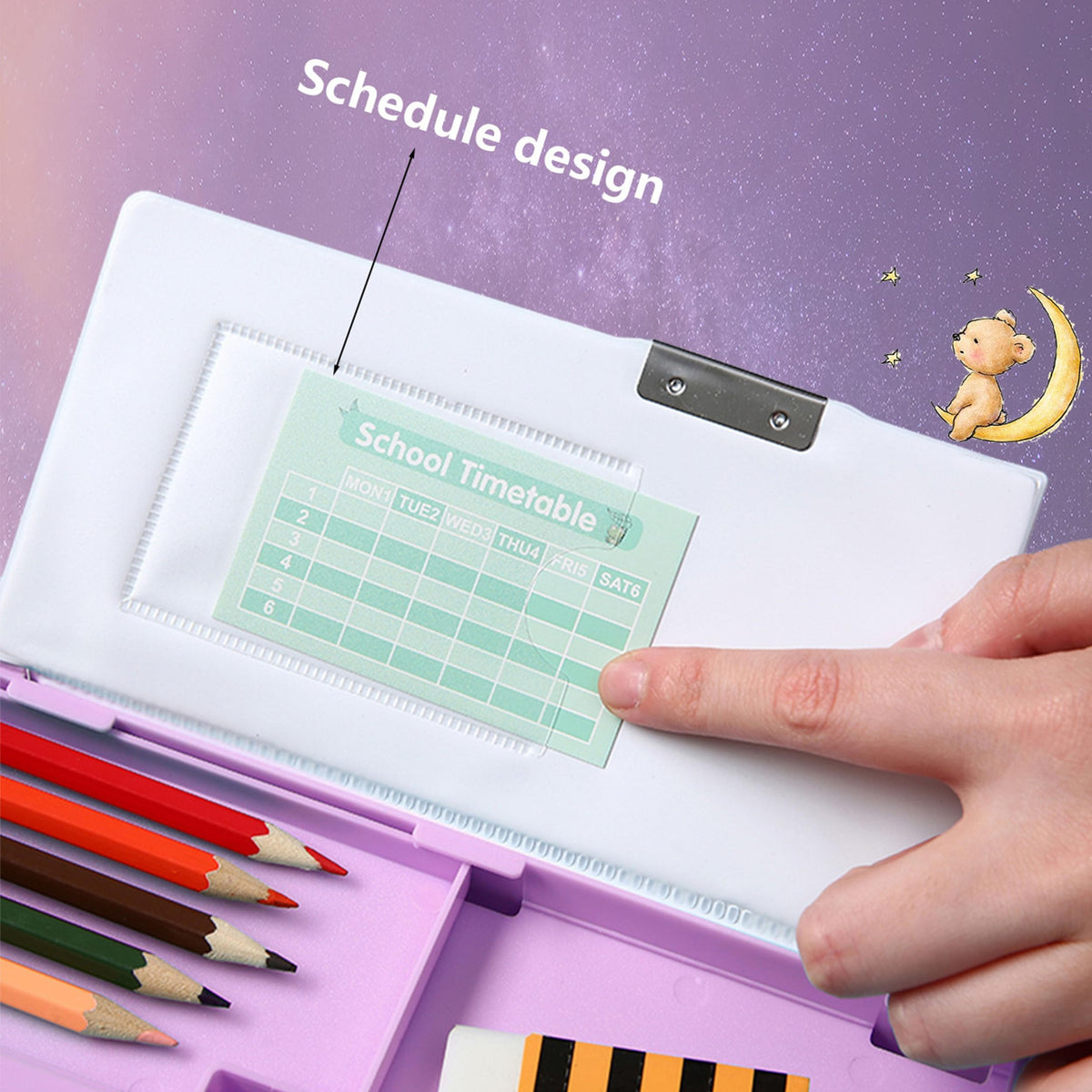Pop Up Multifunction Pencil Case, Cute Cartoon Pen Box Organizer Stationery with Calculators