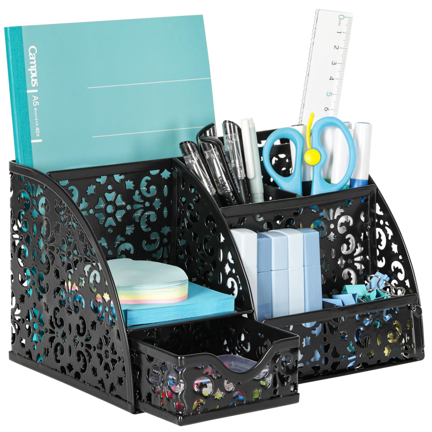 EasyPAG Desk Organizer and Pen Holder for Desk, Mesh Office Supplies Storage Caddy with Drawer for