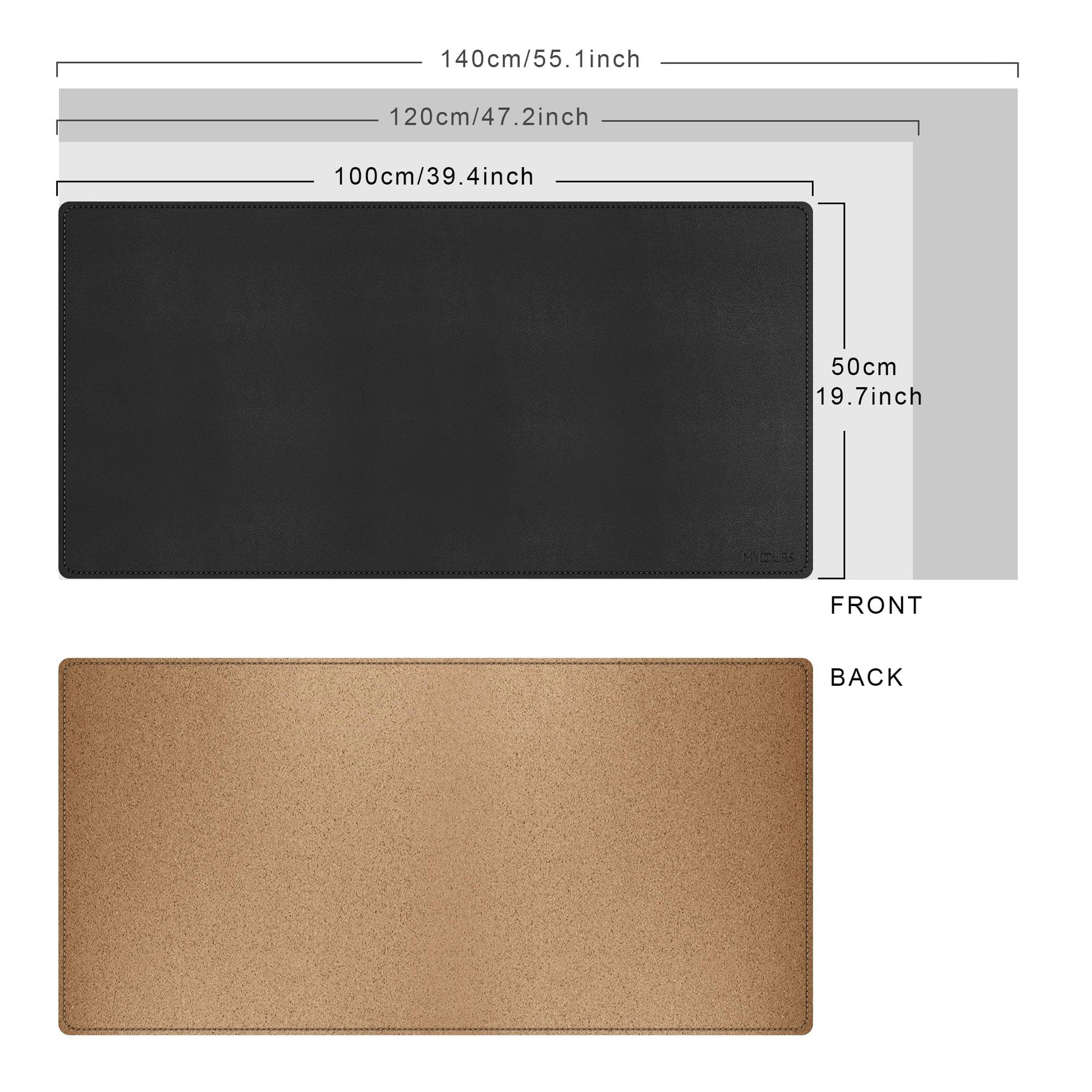 Mydours 40" x 20" Extra Large Desk Mat, PU Leather & Cork Desk Pad, Black