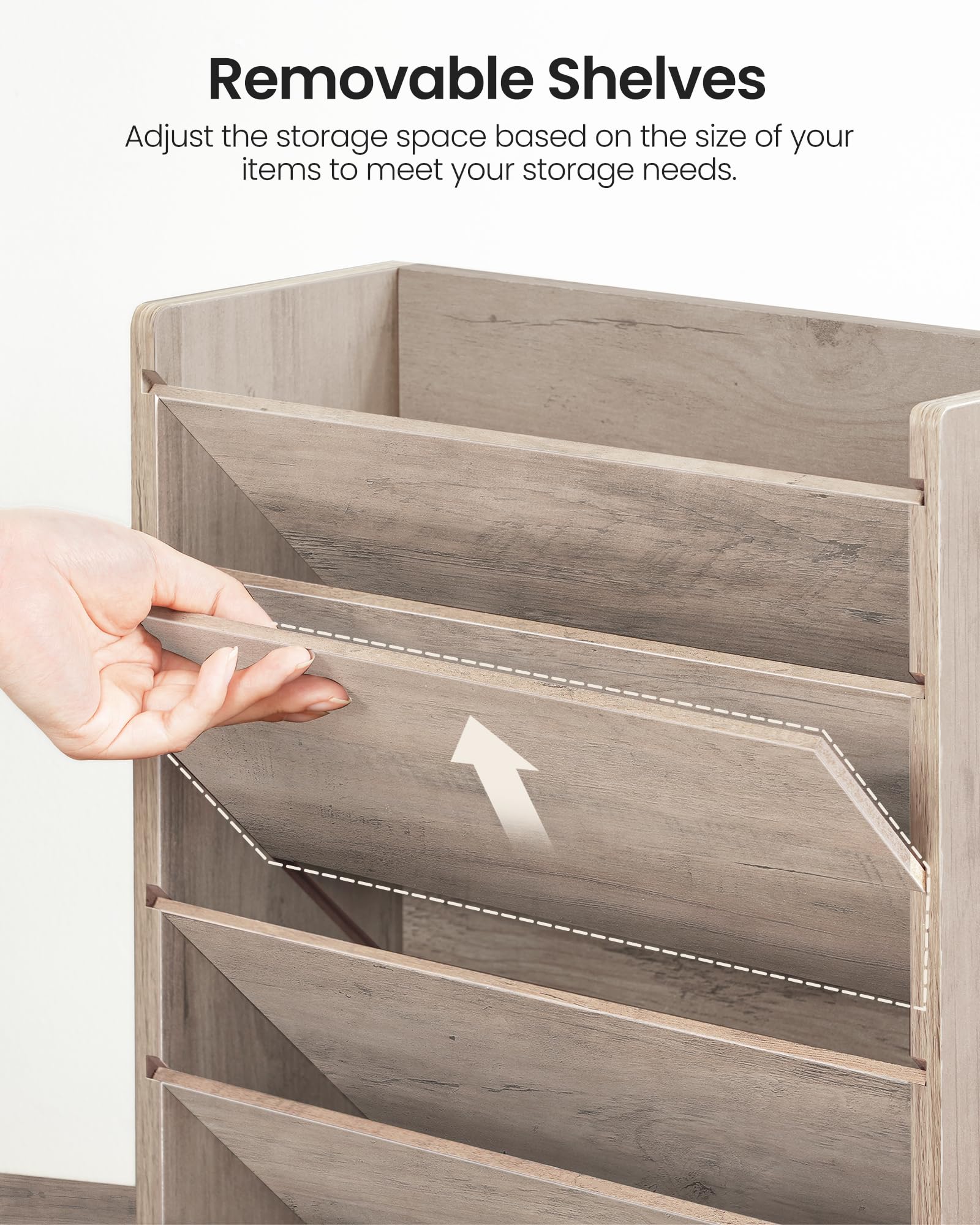 CHOEZON Wall File Organizer, 6-Tier Vertical Mount Hanging Holder with 2 Side Hooks, Modern Wooden