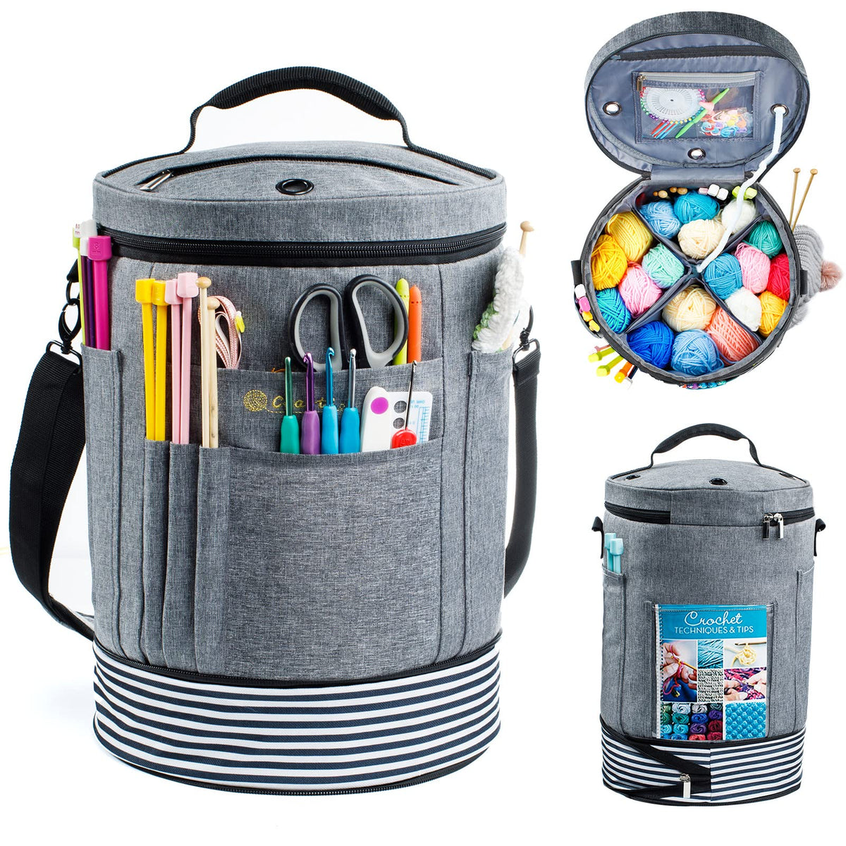 MYBAGZING Expandable Crochet Bag Organizer w/Yarn Grommets& Zipper Closure