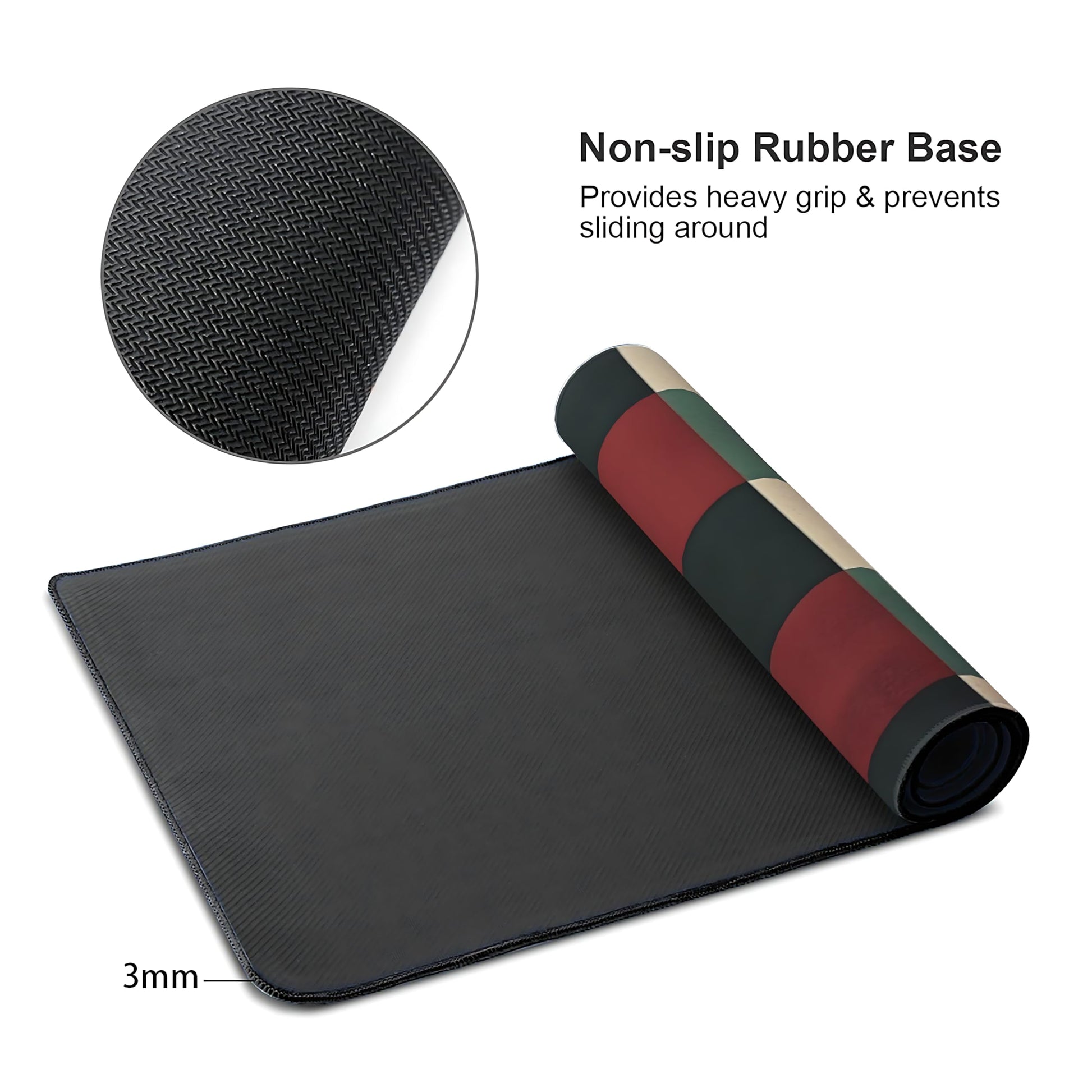 Cute Aesthetic Checkered Gaming Mouse Pad, Earth Tone Boho Desk Mat with Anti-Slip Base & Stitched