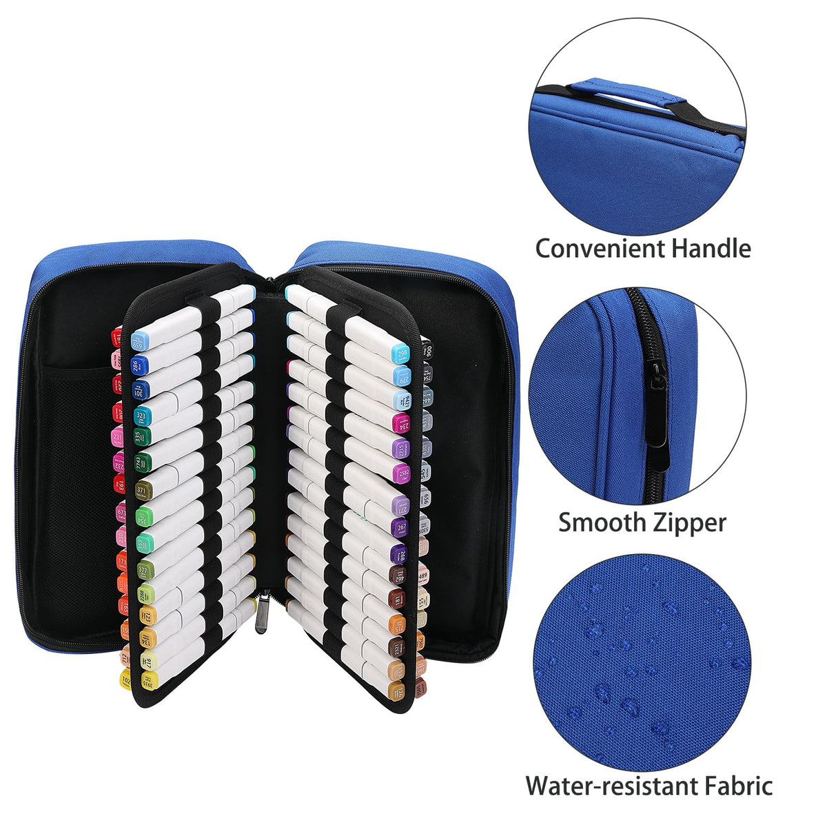 BOMKEE 60 Slots Marker Organizer Case, Large Pencil Pouch for 60 Markers Big Capacity Pen Holder