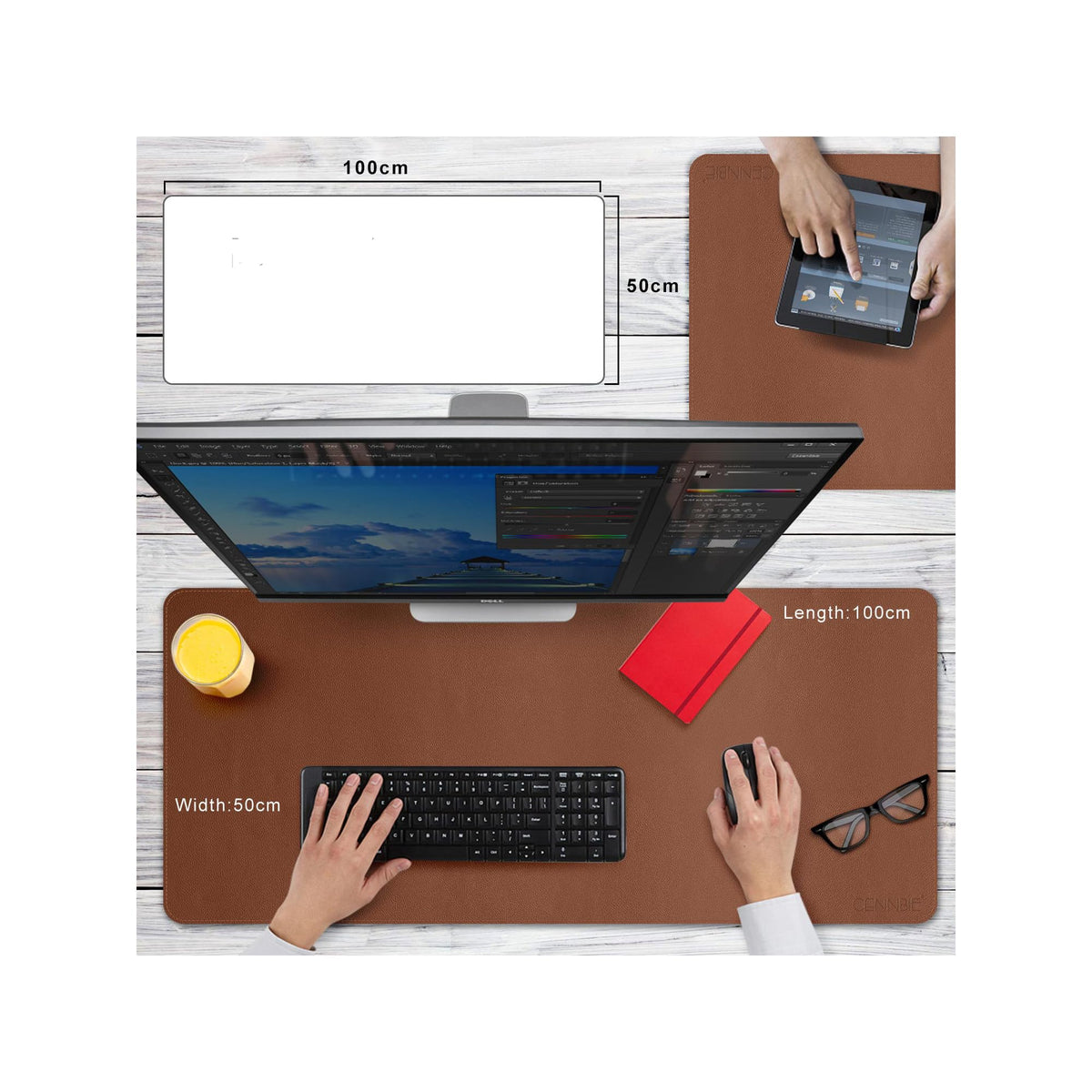 CENNBIE Leather Desk Mat 39.3"x19.6", Office Desk pad (Brown)