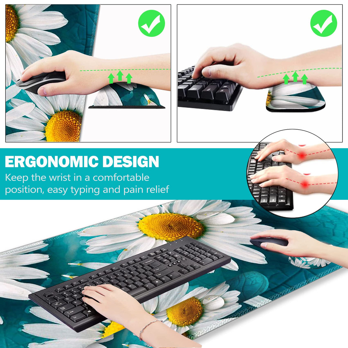 ARTSO Large Gaming Mouse Pad Set, Keyboard Wrist Rest Support + Mouse Wrist Cushion + Extended