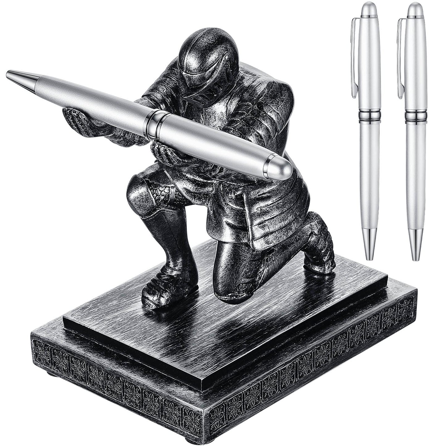 Spakon Knight Pen Holder with 2 Pens, Resin Desk Accessories,Classic,Iron