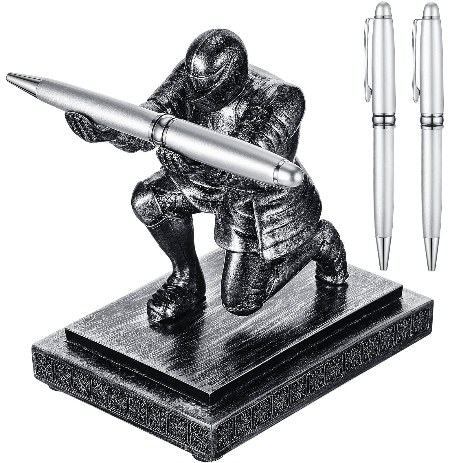 Spakon Knight Pen Holder with 2 Pens, Resin Desk Accessories,Classic,Iron
