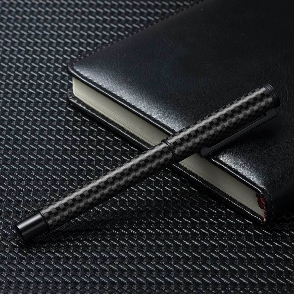 Hongdian Black Carbon Fiber Fountain Pen Extra Fine Nib Elegant Design Smooth Writer with