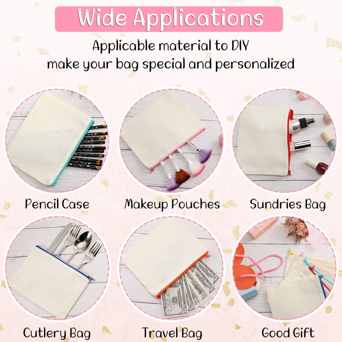 Shappy 20 Pcs Canvas Zipper Pouch Bags Pencil Pouch Bulk Canvas Makeup Bags Blank Pencil Case