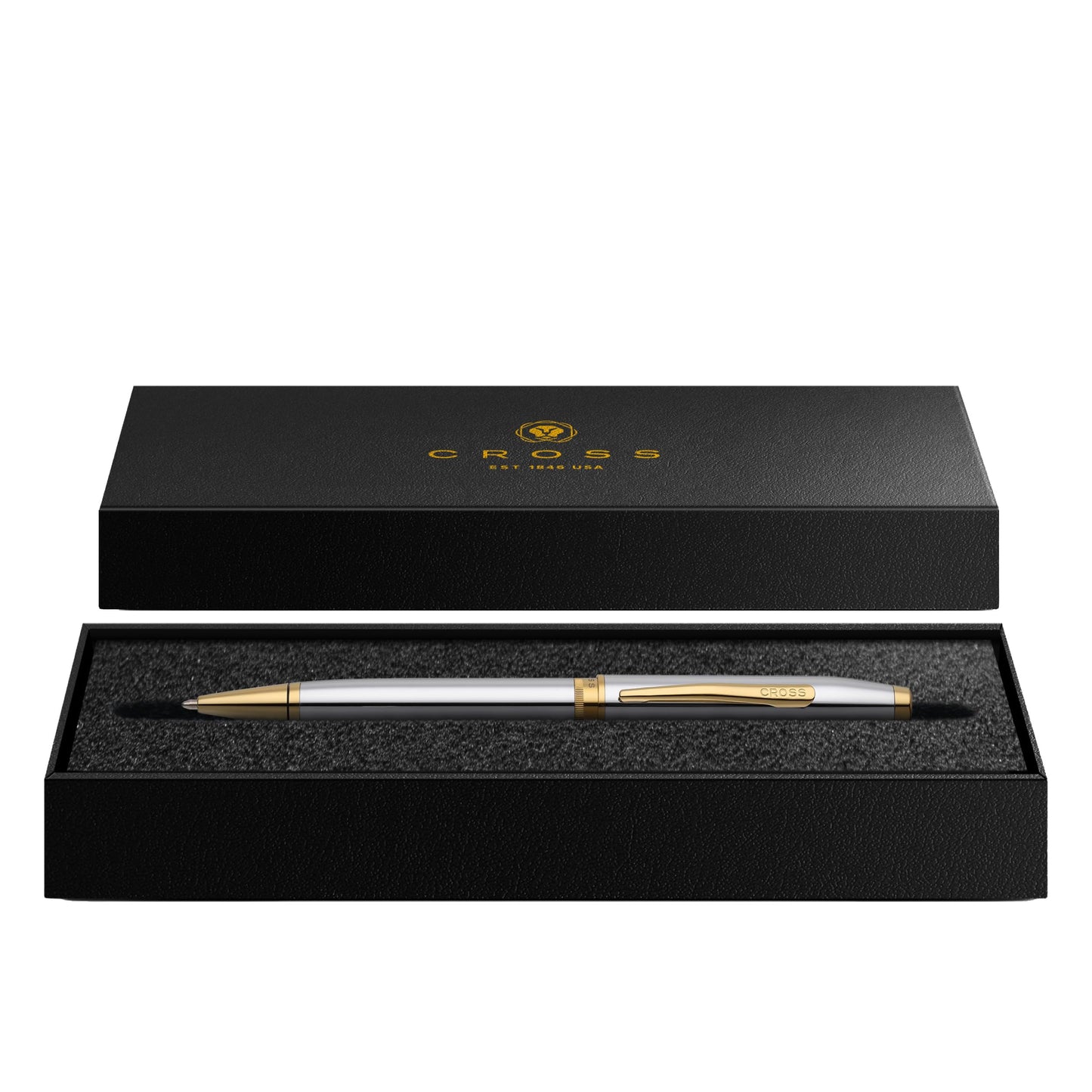 Cross Foundry Polished Chrome Gold Ballpoint Pen, Medium Point, Black Ink