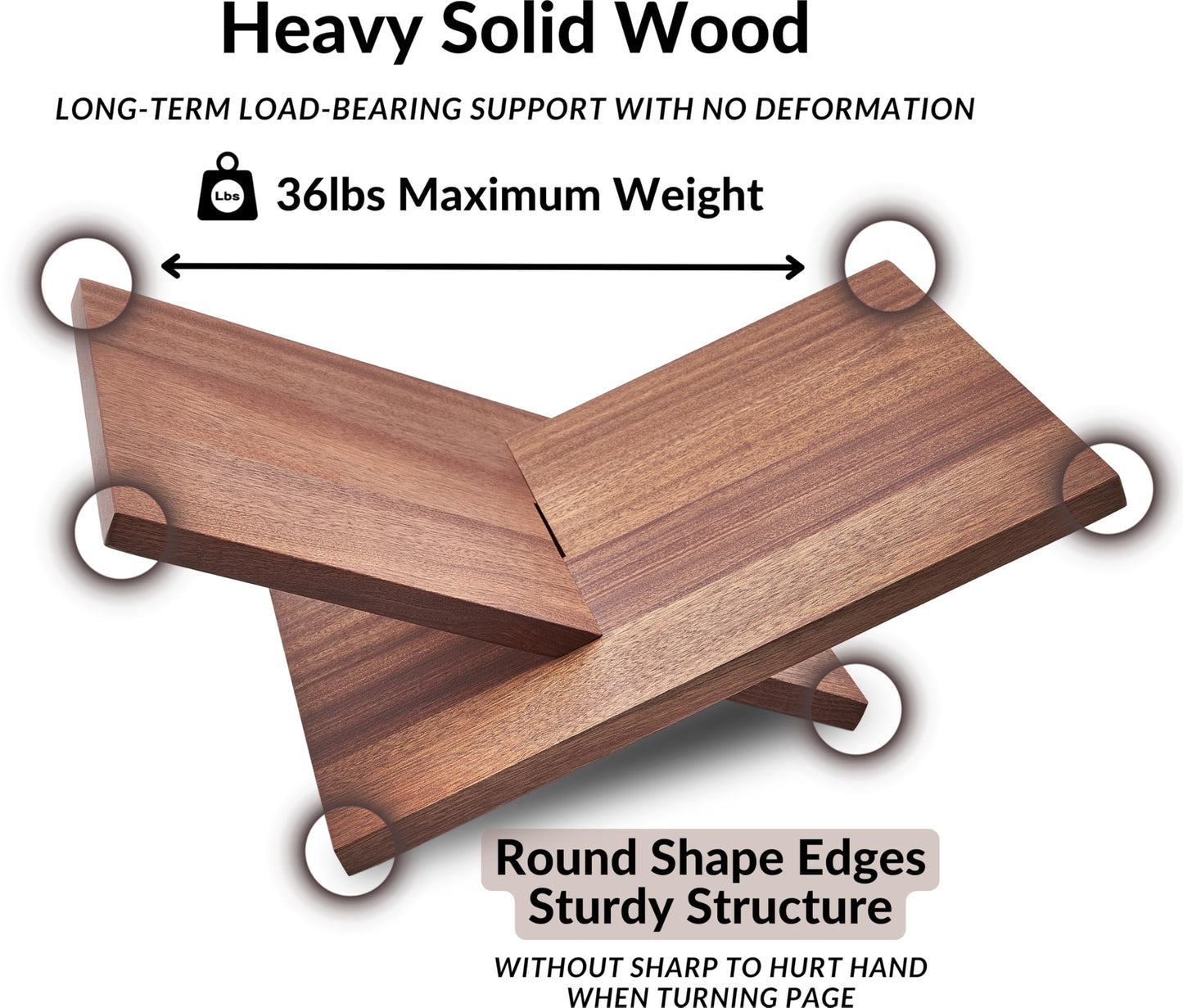 Honygebia Solid Wood Book Stands - Cross Frame Sapele Wooden Book Holder, Open Bookstand for