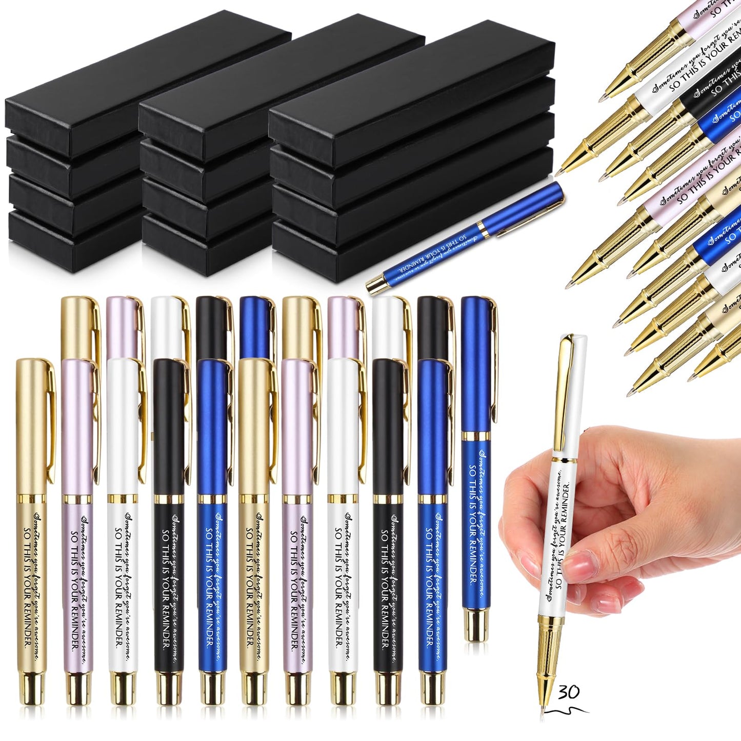 PerKoop 30 Sets Thank You Gift Inspirational Pen with Box, Multi‌, Stylish
