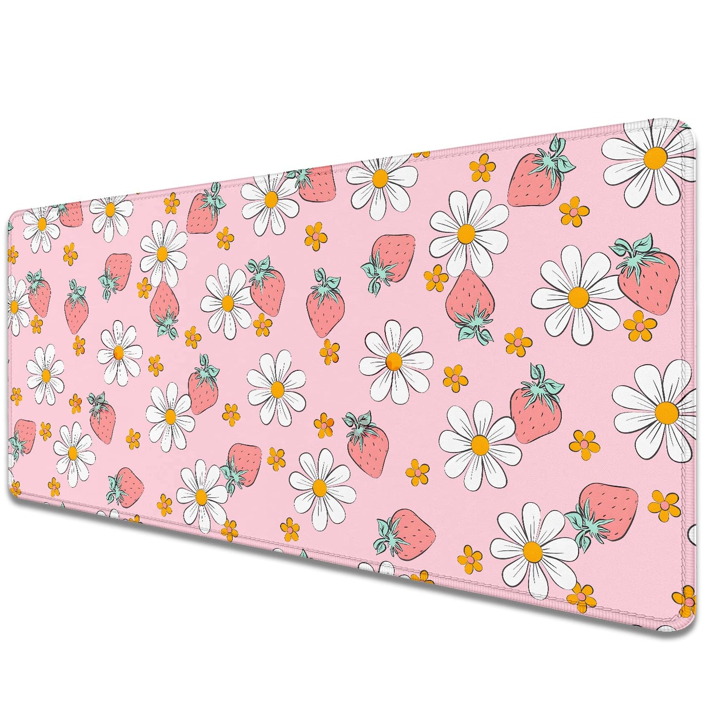 Strawberry Mouse Pad Desk Mat,Pink Large Large Gaming Mouse Mat with Stitched Edges,Non-Slip