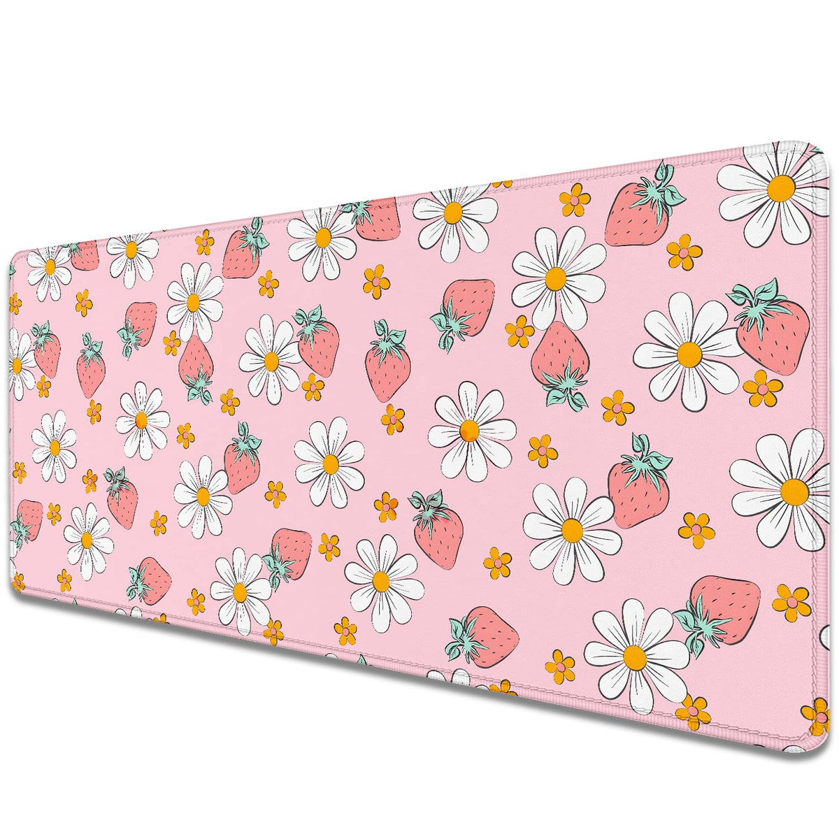 Strawberry Mouse Pad Desk Mat,Pink Large Large Gaming Mouse Mat with Stitched Edges,Non-Slip