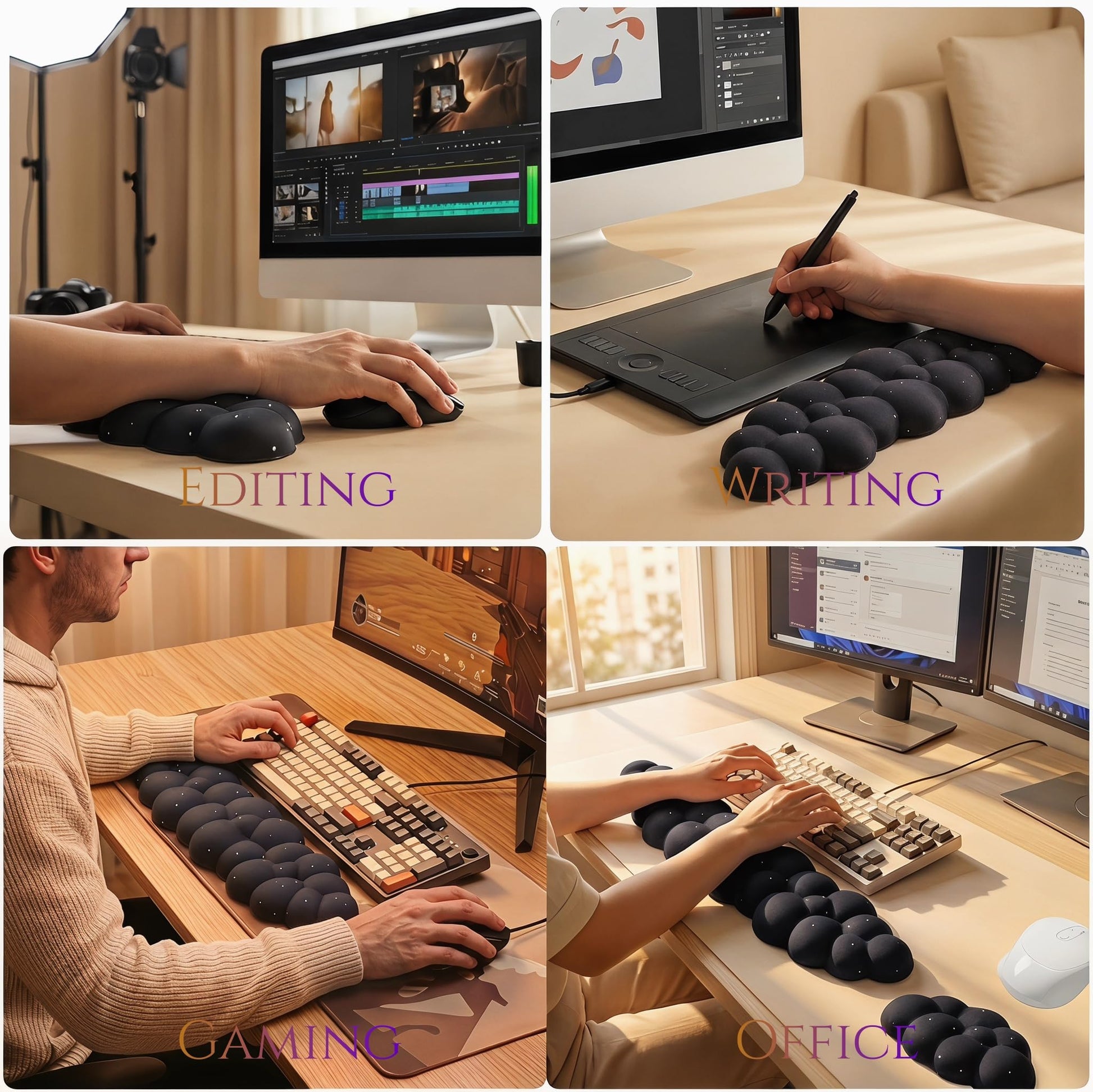 LJYZMD Silky Cloud Wrist Rest Set for Keyboard & Mouse, 16.9", Black Star