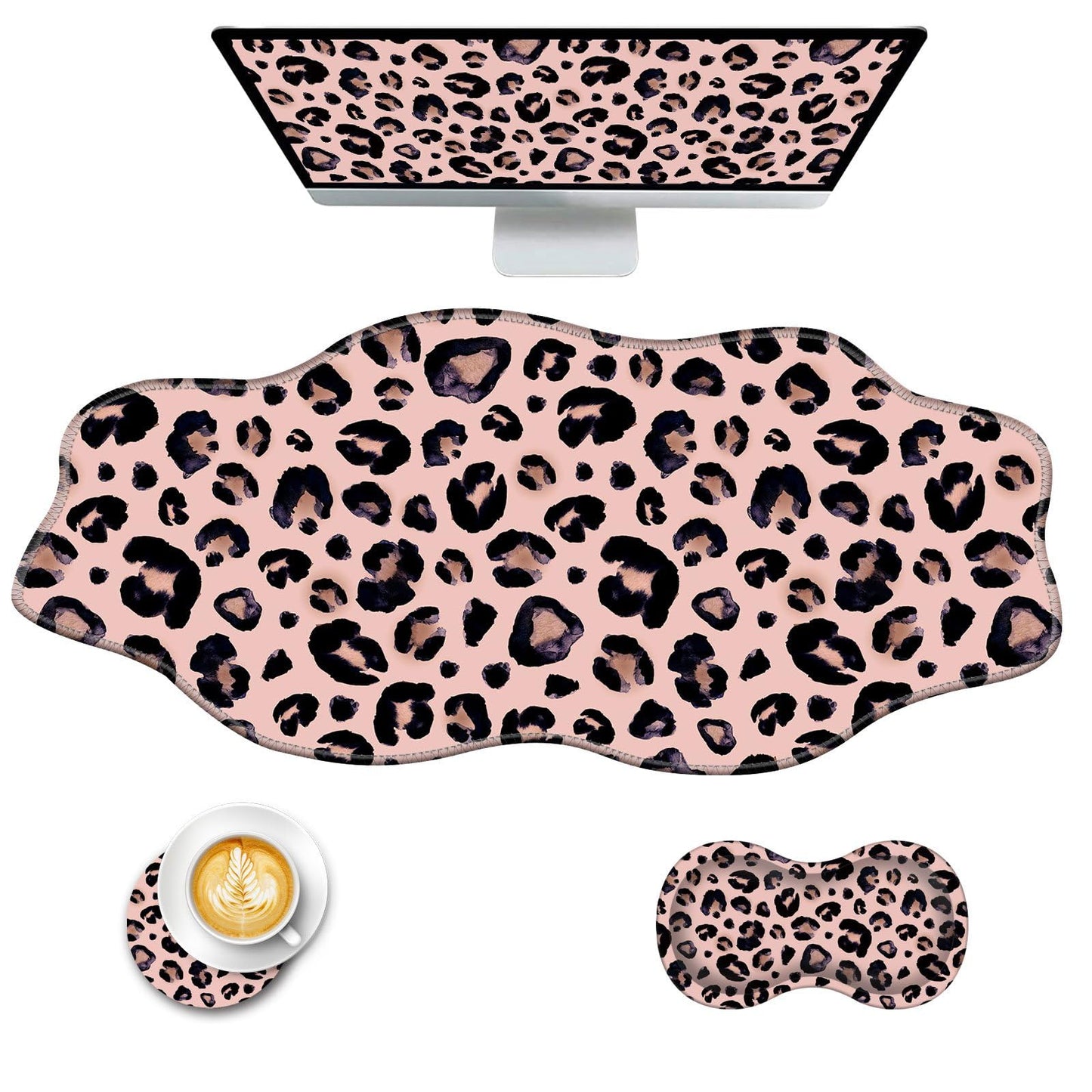 CICPLKSE Mouse Pad with Wrist Support + Desk Mat + Coaster 3 in 1 Set, XXL Large Gaming Mousepad